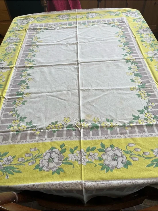 Yellow Floral Tablecloth - Vintage Floral Dining Table Cover