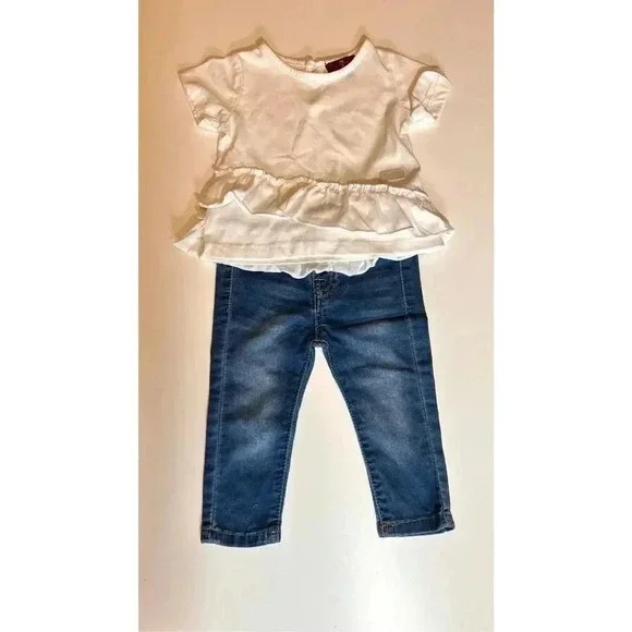 7 for All Mankind Girls 12 Month Set‎ White Top & Blue Jeans