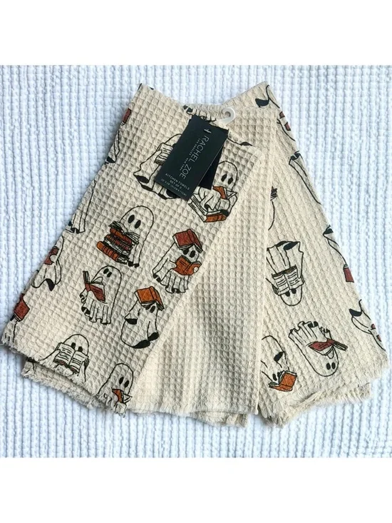 Rachel Zoe Ghosts Reading Books 3 Kitchen Towel Set Viral Halloween Decor NWT