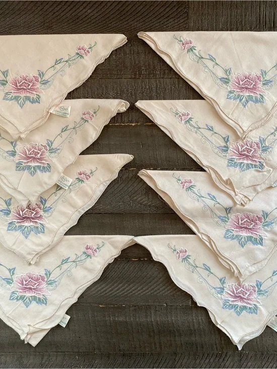 Vintage 80s Floral Lenox Charleston fabric cloth napkins kitchen cottagecore