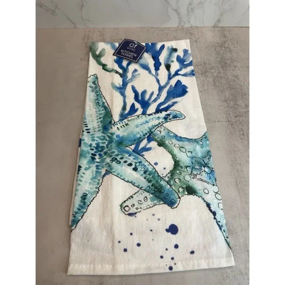 C And F Home Starfish Printed Flour Sack Kitchen Dish Towel Nwt