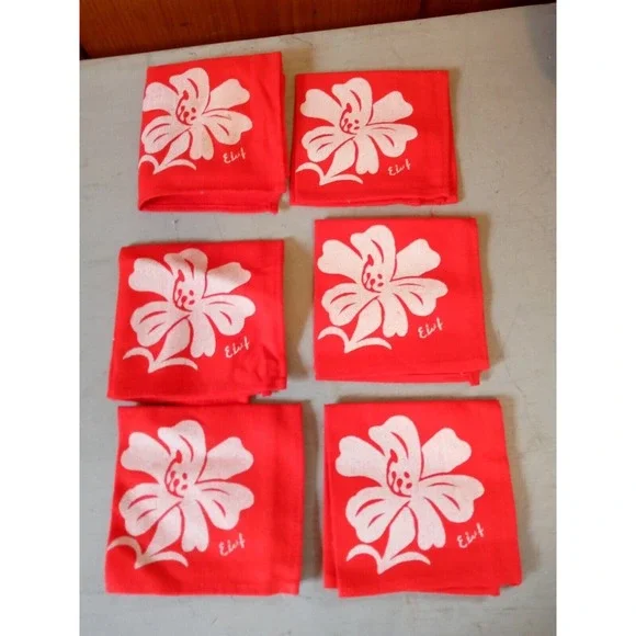Cotton Red Cloth Cocktail  Napkins Set of 6 Pretty For Holidays 10