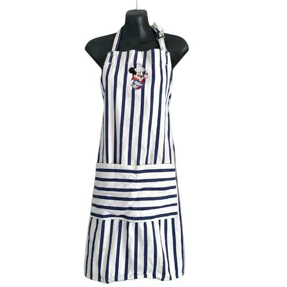 Vintage Mickey Mouse Chef Apron‎ Kitchen Retro Blue Stripe Adult Cooking