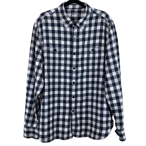 Levi’s black and white buffalo check long‎ sleeve 100% cotton button front shirt