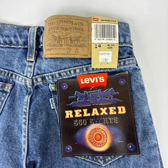 Vintage 90s Levis 550 Relaxed Fit Slim Denim Shorts Kids Size 14 NWT NOS Y2K