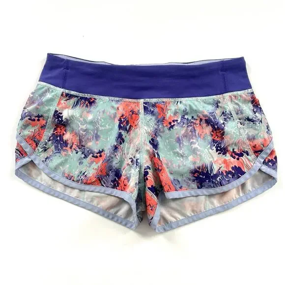 Ivivva By Lululemon Blue Purple Coral Floral Print Speedy Workout Short Girl 12