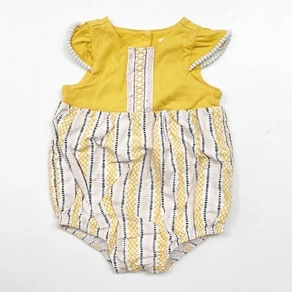 Cat & Jack mustard yellow/pink embroidered print baby girl romper
