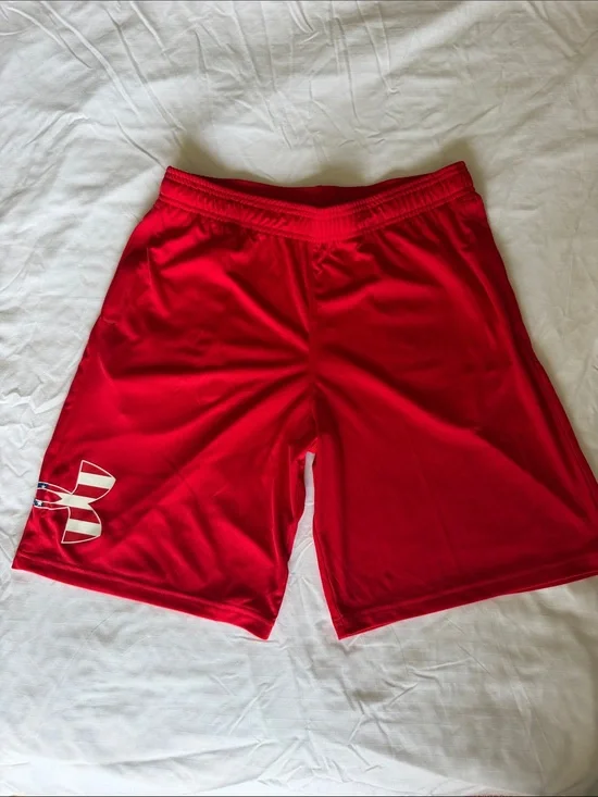 Under Armour Boy’s Red Athletic Training Shorts with Logo