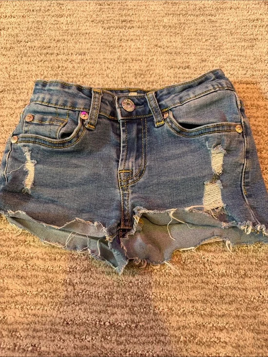 7 For All Mankind Blue Distressed Kids Denim Shorts