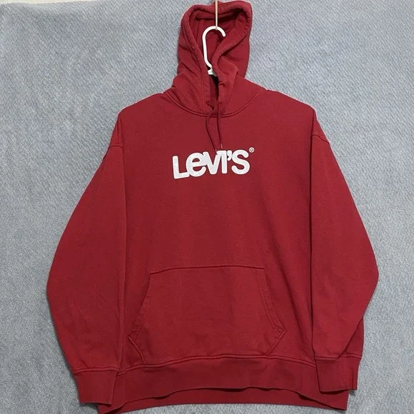 Levi's Sweatshirt Hoodie Mens Sz XL Red Long Sleeve Big Logo