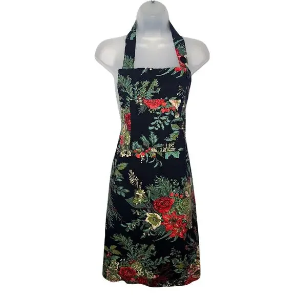 April Cornell Merry Floral Apron Cottagecore Holiday Christmas Cotton Canvas