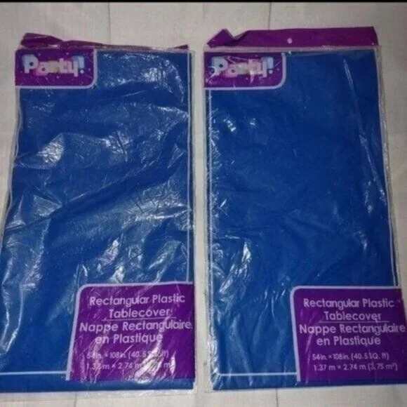 BLUE PLASTIC TABLECOVERS-SET OF 2-NEW