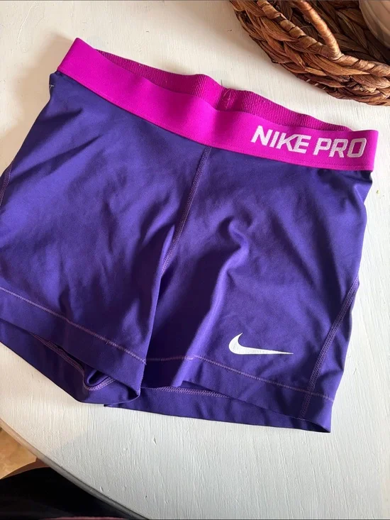 Nike Pro Purple Performance Shorts with Pink Waistband