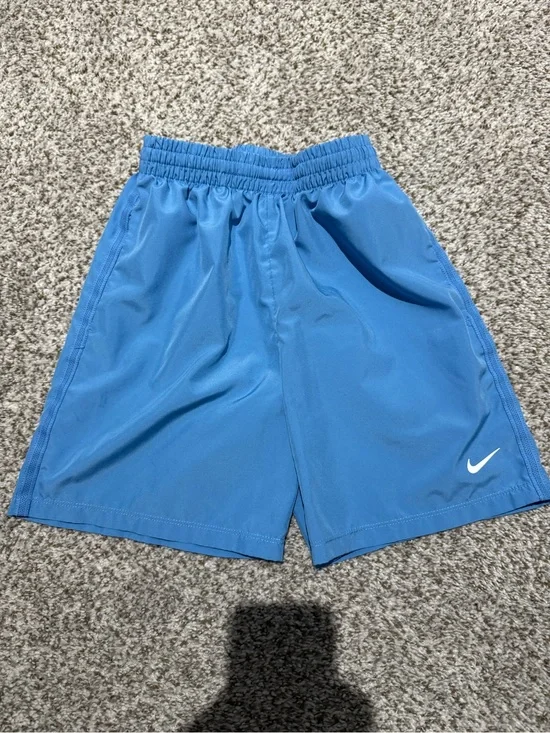 Nike Light Blue Performance Gym Shorts with White Swoosh- Youth Medium -Dryfit