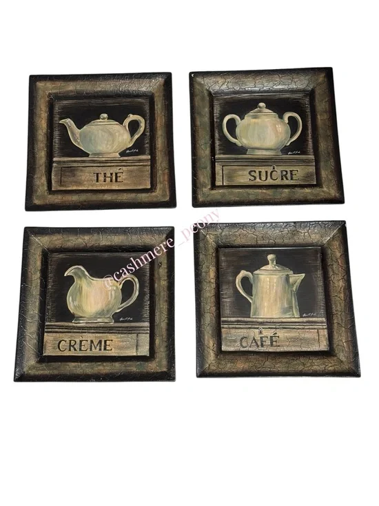 Arnie Fisk Maison Du Cafe The Creme Sucre Cafe Heavy Plates Decor 10”x10” Set