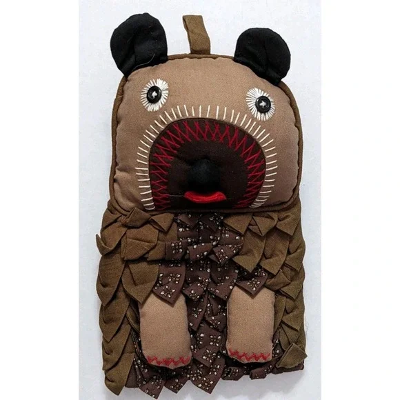 Vintage Brown Bear Potholder Oven Mitt Layered‎ Stuffed Unique Kitchen Decor