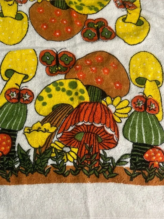 Vtg 70s Mushroom  Psychedelic Kitchen Towels Retro Groovy Lots Of 3