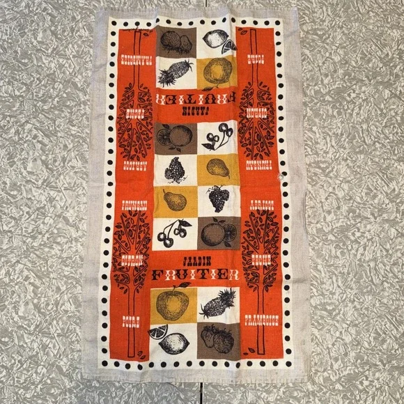 Vintage 1960's Kitchen Tea Towel-Jardin Fruitier Sewell Jackson‎ Mid-Century Mod