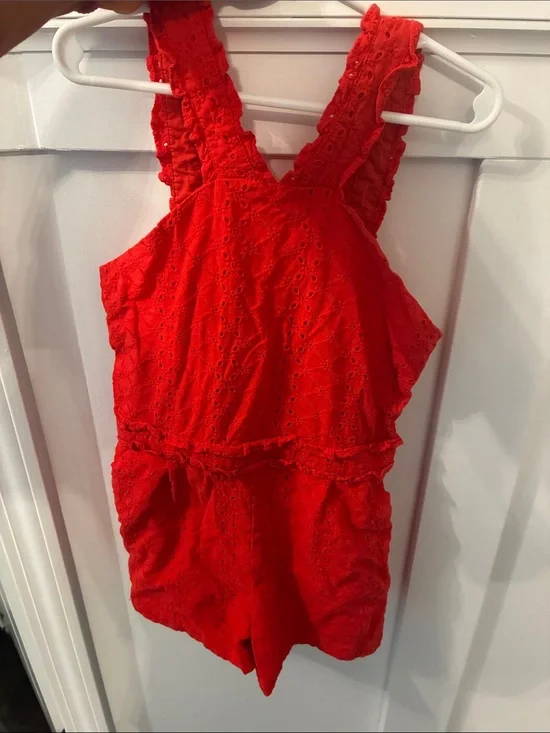 Janie and Jack Red Eyelet Romper with Ruffle Straps