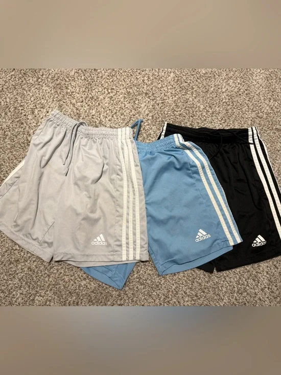 Adidas Kids 3-Pack Athletic Shorts in Gray, Light Blue & Black
