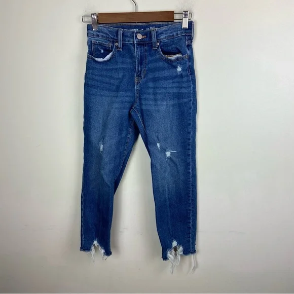 Old Navy O.G Straight Distressed High Rise Denim Jeans Raw Hem Girls 10‎