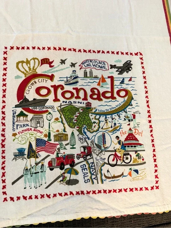 Studio Coronado Souvenir Towel in Red, Green, Blue, Gold, Black