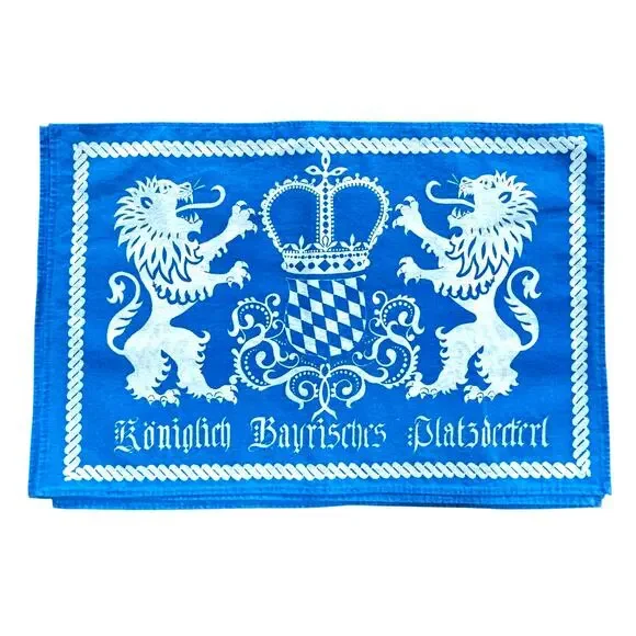 Vintage Scandinavian cotton placemats blue & white lions & crown faded set of 4