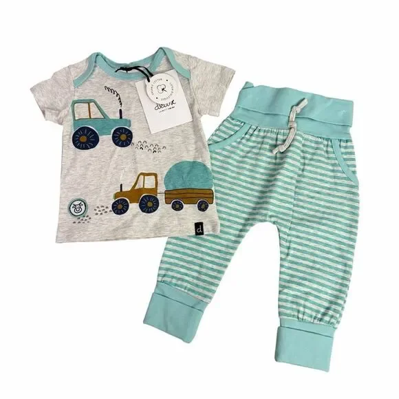 Deux par Deux Pant Top Set Green 3 Months NEW