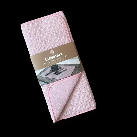 Pastel Pink Kitchen Dish Drying Mats 18x24 Set of 2 by Cuisinart NEW
