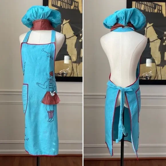 Vintage Homemade Hand Embroidered Apron and Hat