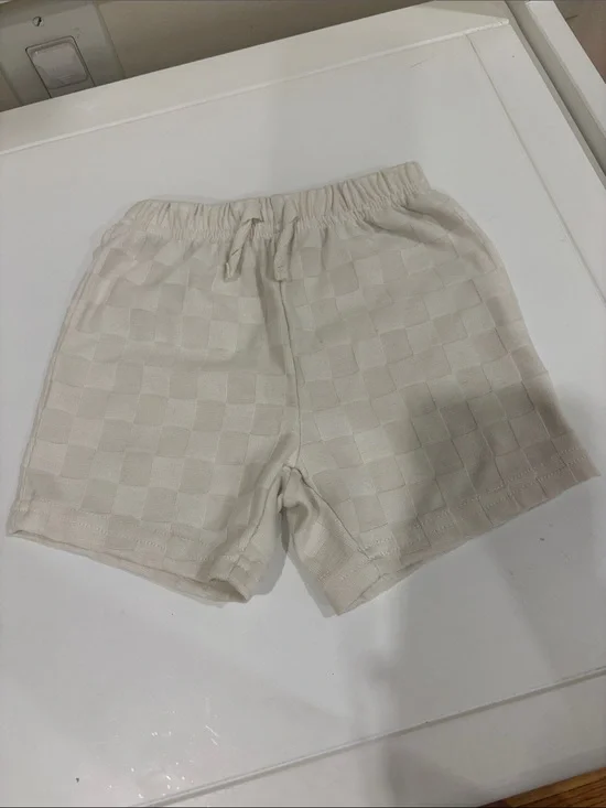Kids Cream Check-Pattern Drawstring Shorts