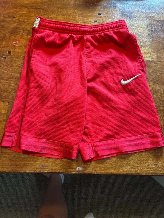 Nike Red Boys' Athletic Shorts with White Swoosh