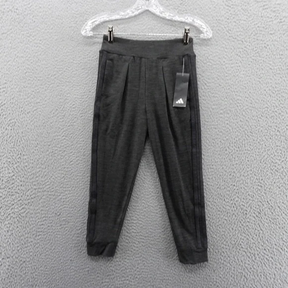 Adidas Girls Melange Joggers Black Heathered Tapered Pants XS 6/6X NEW‎