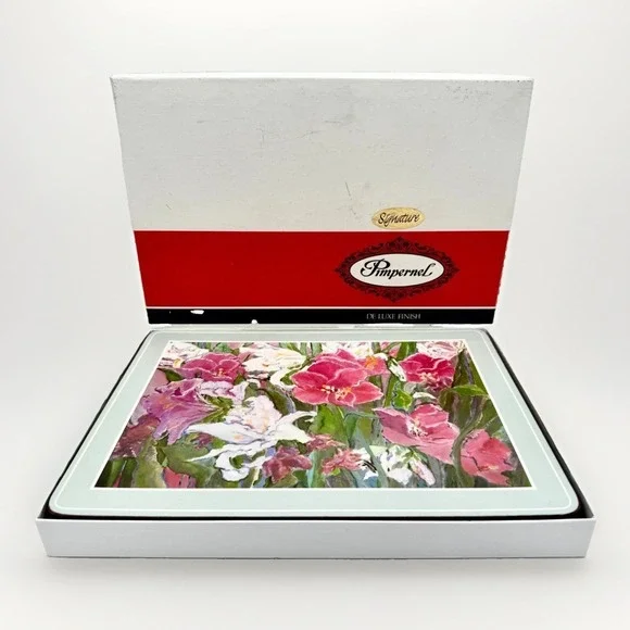 Vintage Pimpernel Eden Floral Placemats Set of 6 Cork Back England Cottage w/Box