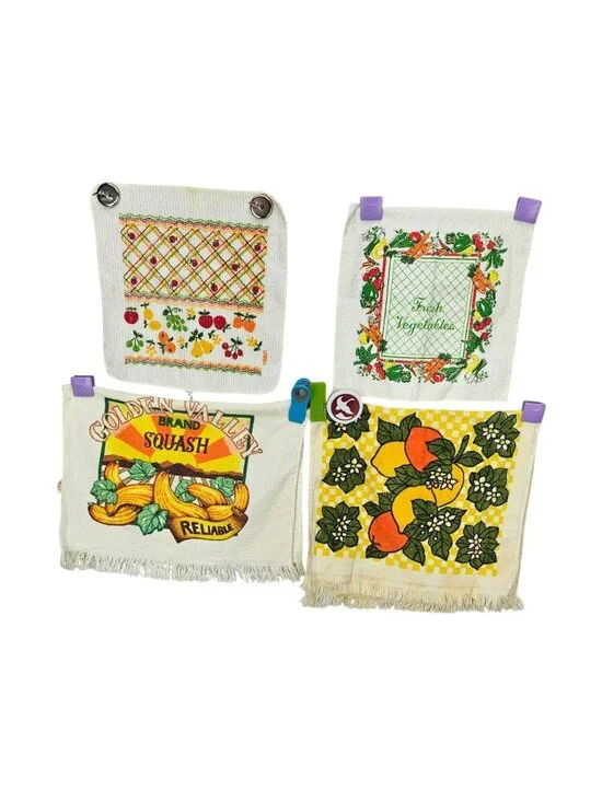 Vintage Kitchen Towels Set Of 4 Farmhouse Fruit & Vegetable Prints
