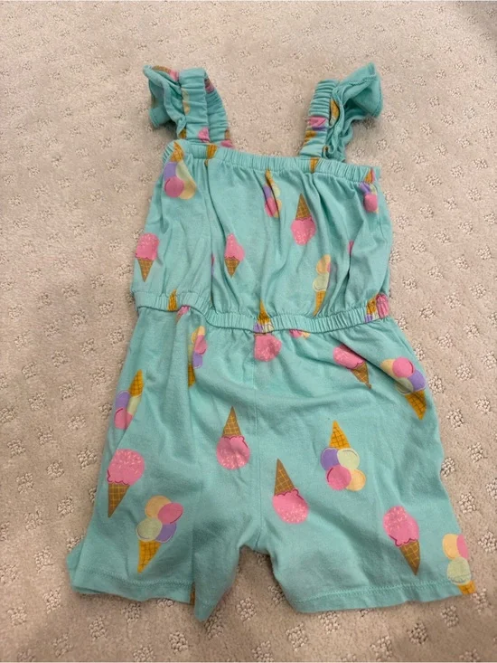 Old Navy Ice Cream Print Romper Girls 4T Aqua Summer Ruffle Strap One Piece