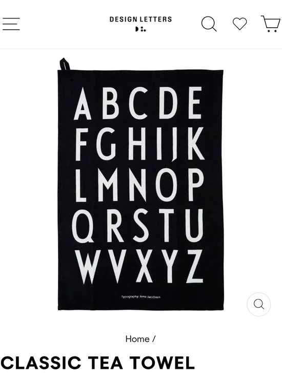 NWT Design Letters Classic Tea Towels Set of 2 Black White Arne Jacobsen