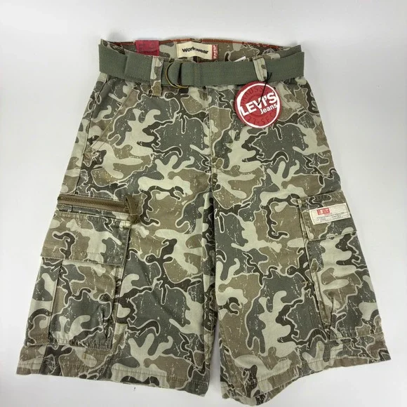 Levis Boys Size 12 Regular Camo Cargo Shorts Workwear NWT NOS 2000s Y2K