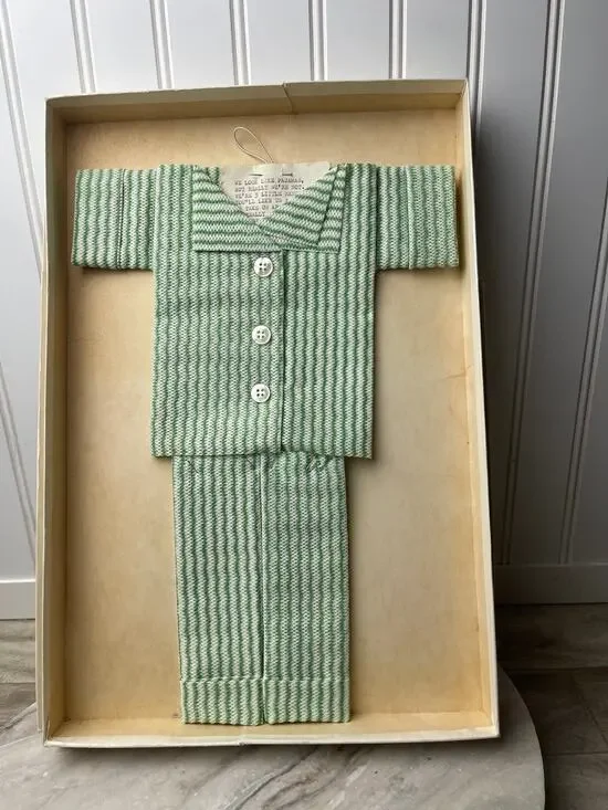 Dishcloth Novelty Pajamas Green Striped Kitchen Handwipers Poem Gift 60s VTG
