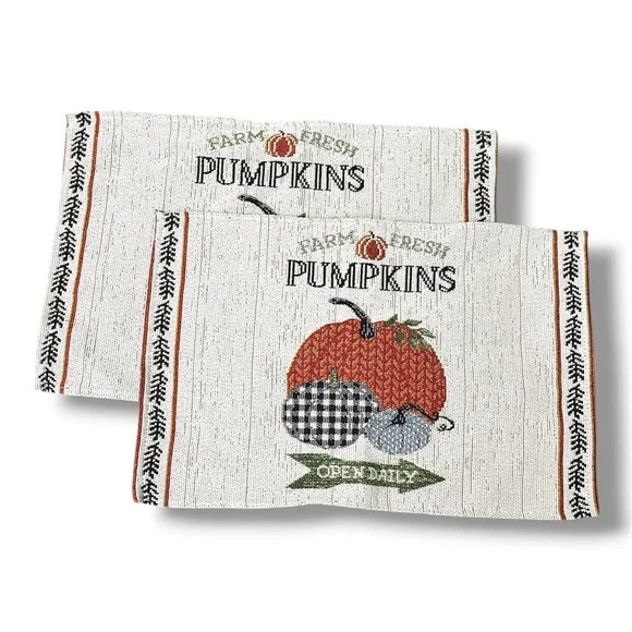 Farm Fresh Pumpkins Placemats Set of 2 Tapestry Fall Country Cottage Kitchen