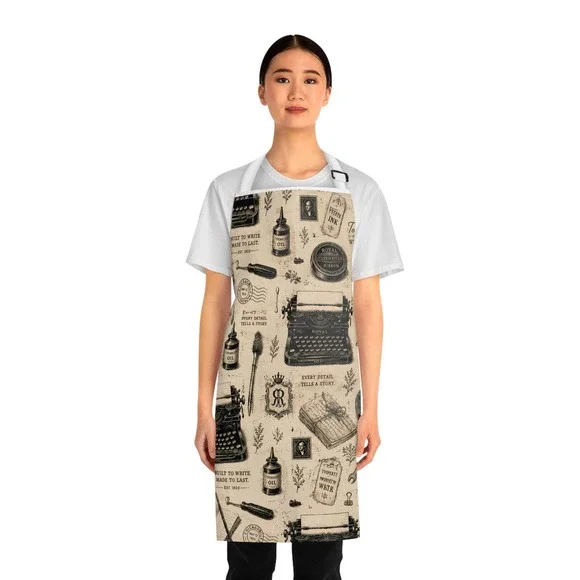 Vintage Typewriter Pattern Apron | Retro Writing Tools,‎ Ink Paper Kitchen Apron