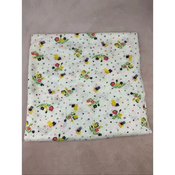 Vintage 1970s Floral Fabric Mod MCM Eyelet Pointelle Knit 42x54”