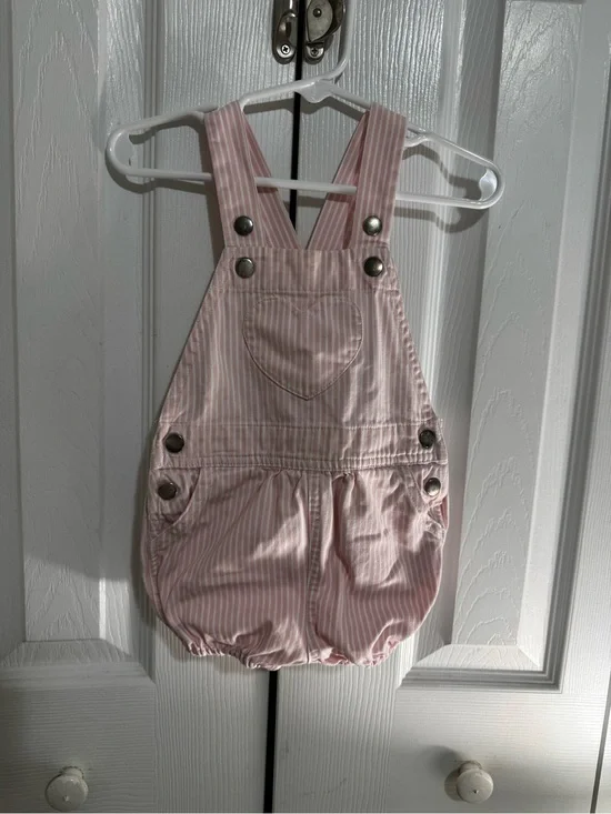 The Beaufort Bonnet Company Pink Striped Bubble Overalls with Heart Pocket