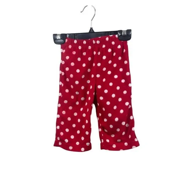 Infant 12M Red & White Polka‎ Dot Fleece Pants Toddler Pajama Bottoms