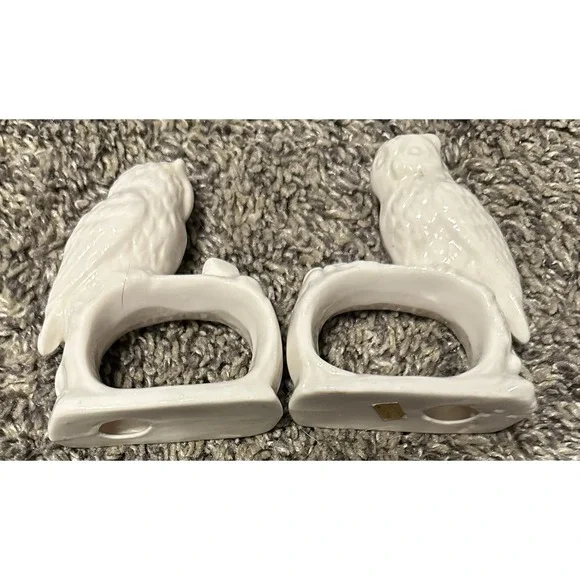 2 Ardalt Set Owl Shaped Napkin Rings Holders Lot Ceramic Pair Vintage Old China