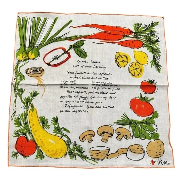 Vintage Vera Newman Linen Garden Salad With Yogurt Dressing Towel Set of 11