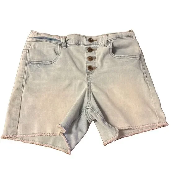 Girls Wonder Nation Jean Shorts Size L 10/12  Light Blue Faux Button Fly