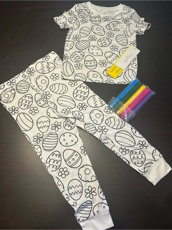 Tahari Kids White Egg & Flower Color-Your-Own Leggings Set
