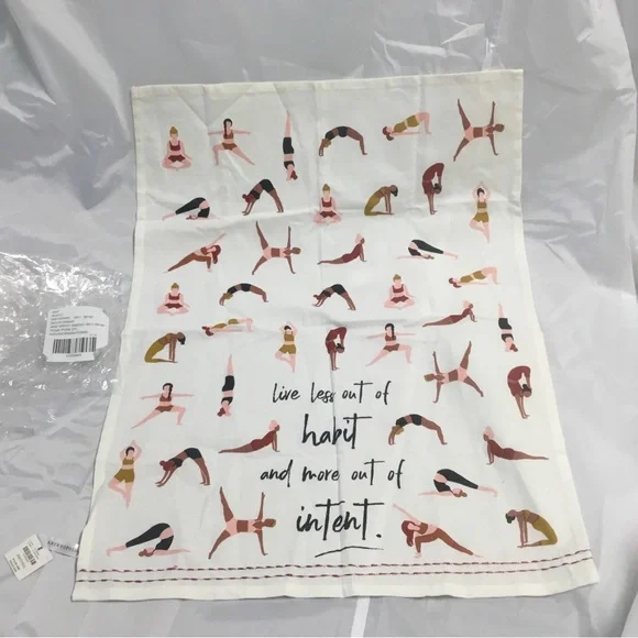 Anthropologie Yoga Pose DISHTOWEL Embroidered Trim Live With Intent Cotton NWT