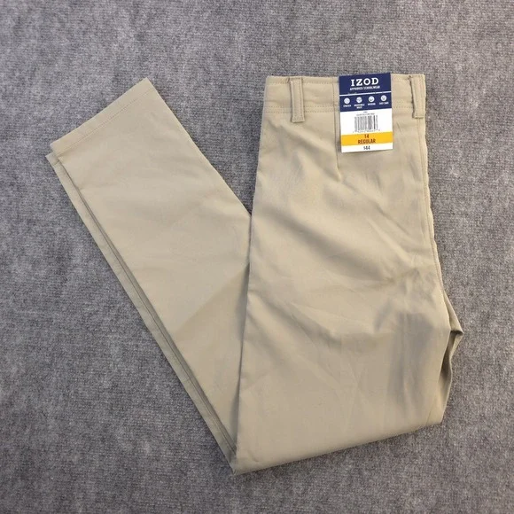 New Izod Pants Kids 14‎ Approved Schoolwear Beige Solid 28x27 Polyester Stretch
